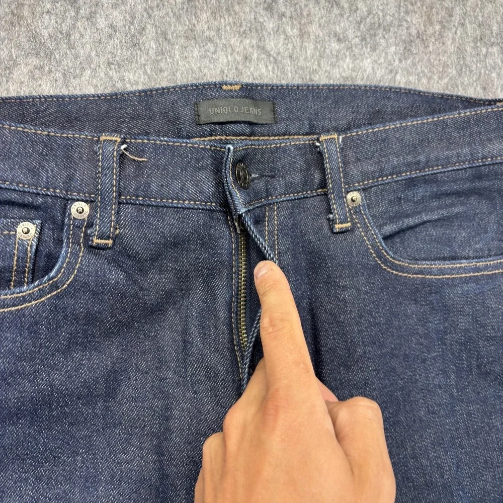 UNIQLO Selvedge Denim Jeans Men's 32x32 Slim Straight Indigo Blue Cotton Stretch
